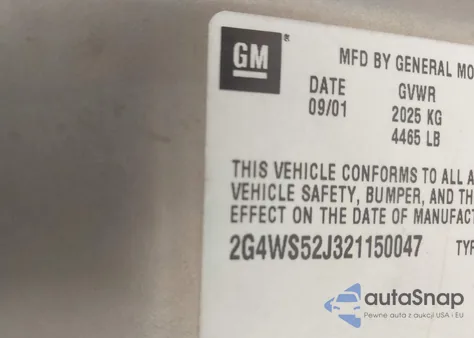 2002 Buick Century Custom из США, поврежденный, VIN 2G4WS52J321150047